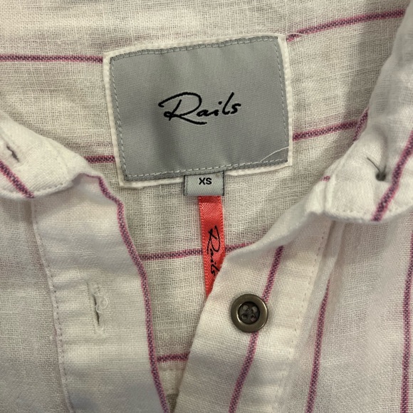 Rails x Free People Charli Button Down Linen Berry Striped Shirt Blouse Top - Picture 8 of 10